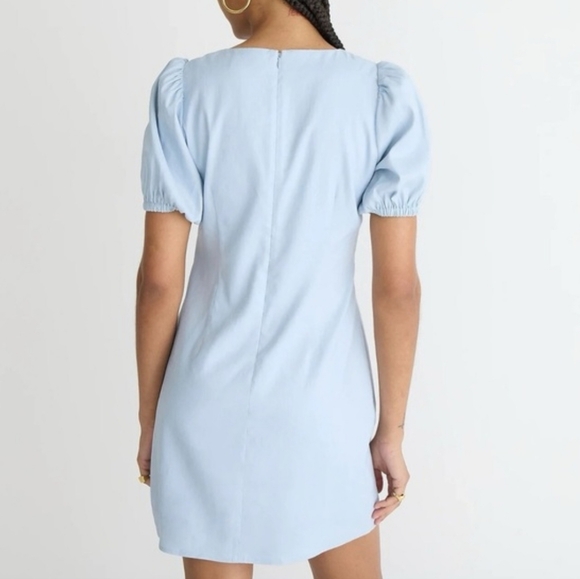 J. Crew Light Blue Puff Sleeve Mini Dress W/ Gold Buttons - Picture 2 of 13